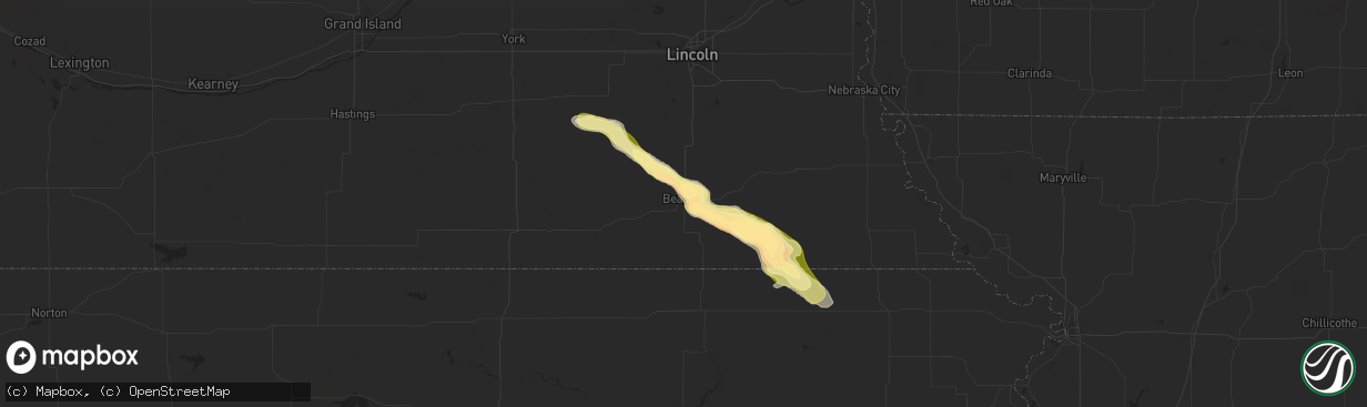 Hail map in Beatrice, NE on August 11, 2023