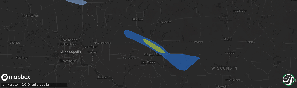 Hail map in Bloomer, WI on August 11, 2023