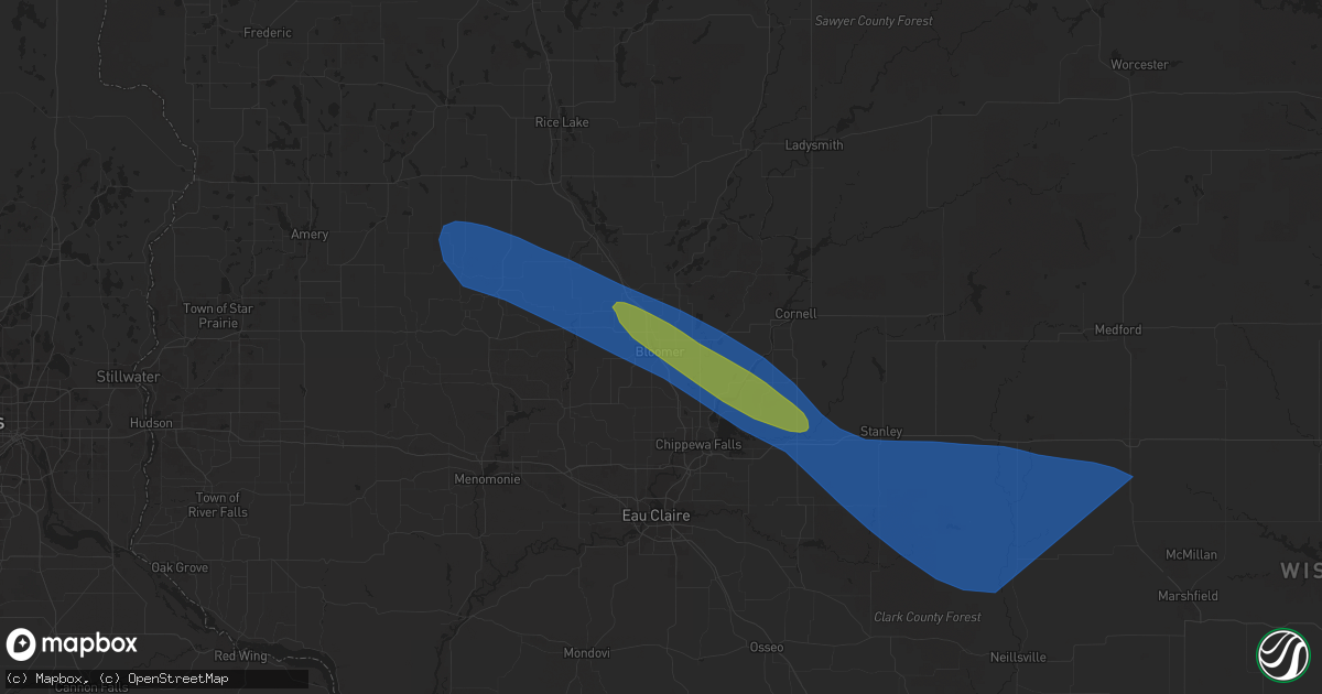 Hail map in Bloomer, WI on August 11, 2023