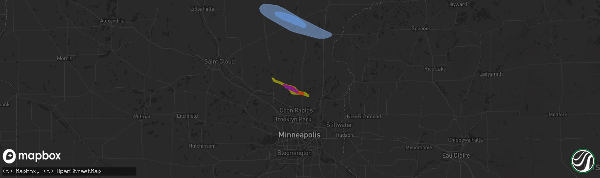 Hail map in Cedar, MN on August 11, 2023