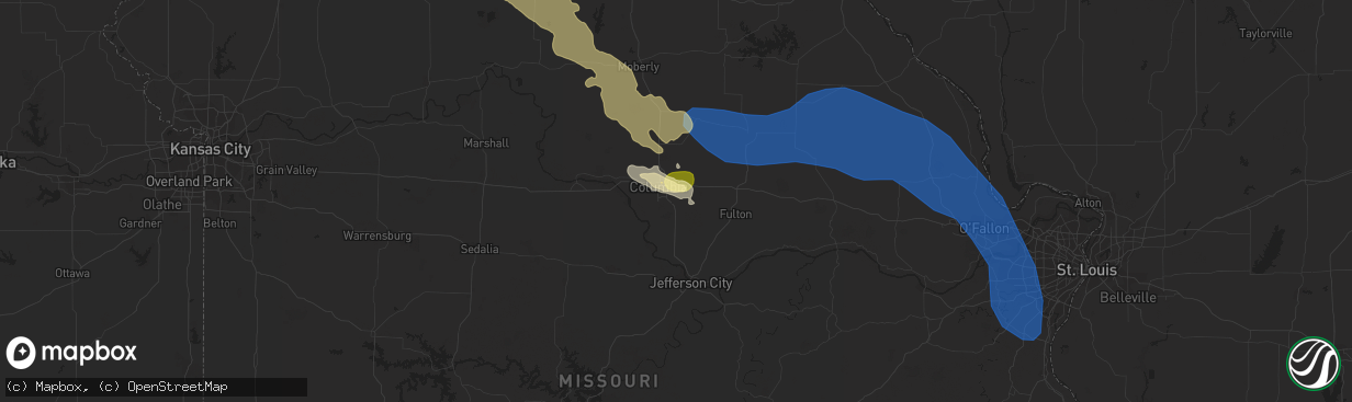 Hail map in Columbia, MO on August 11, 2023