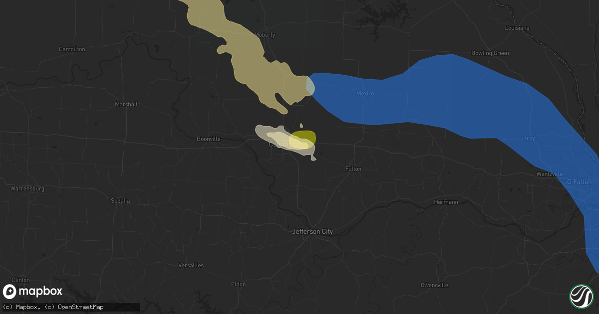Hail map in Columbia, MO on August 11, 2023