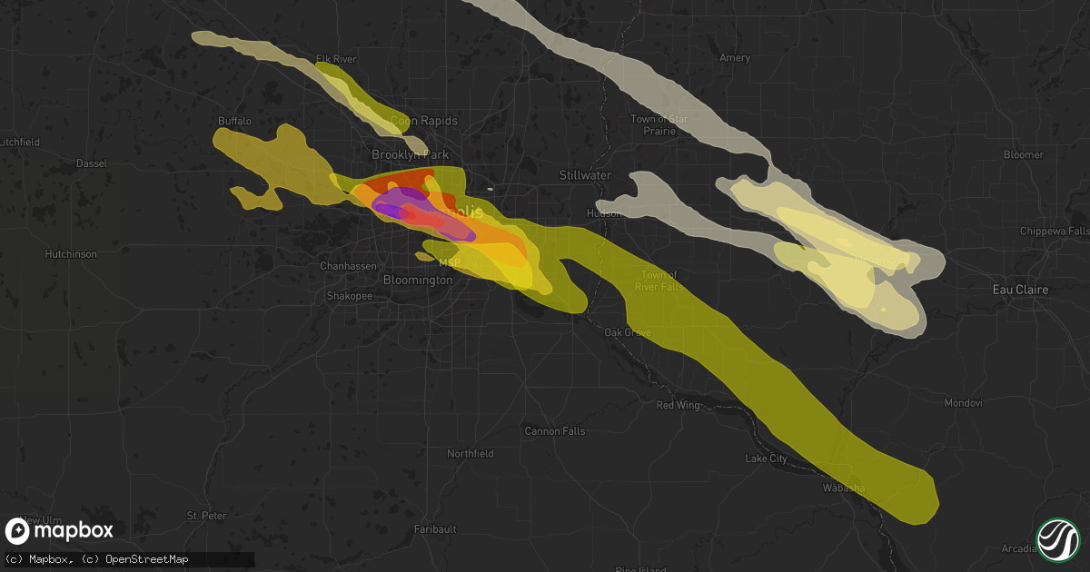 Hail map in Cottage Grove, MN on August 11, 2023