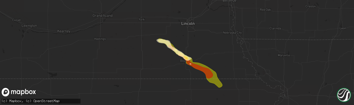 Hail map in De Witt, NE on August 11, 2023