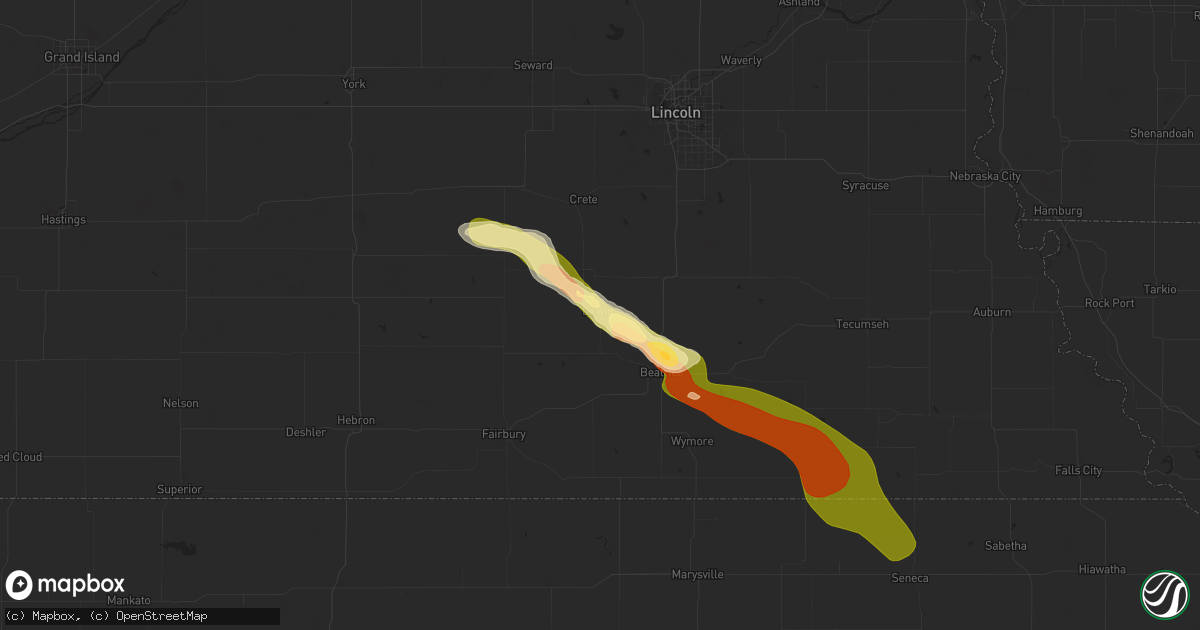 Hail map in De Witt, NE on August 11, 2023