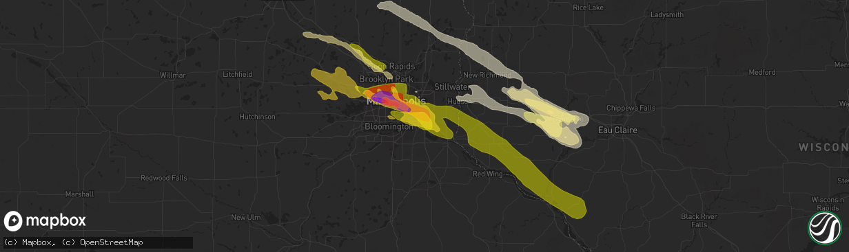 Hail map in Inver Grove Heights, MN on August 11, 2023