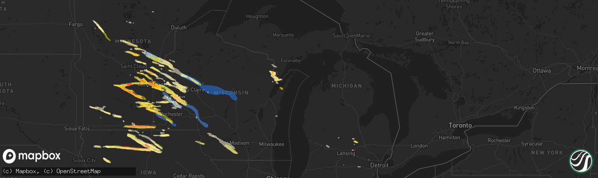 Hail map in Michigan on August 11, 2023