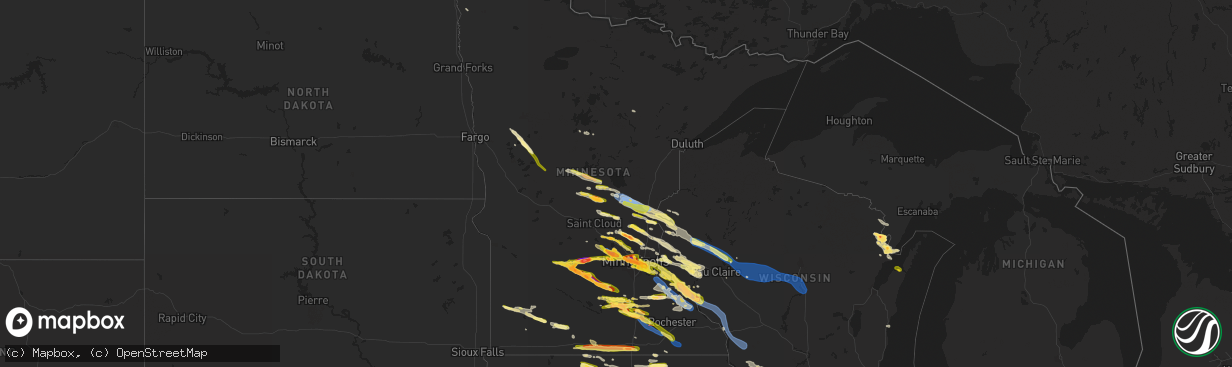 Hail map in Minnesota on August 11, 2023