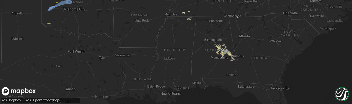 Hail map in Mississippi on August 11, 2023