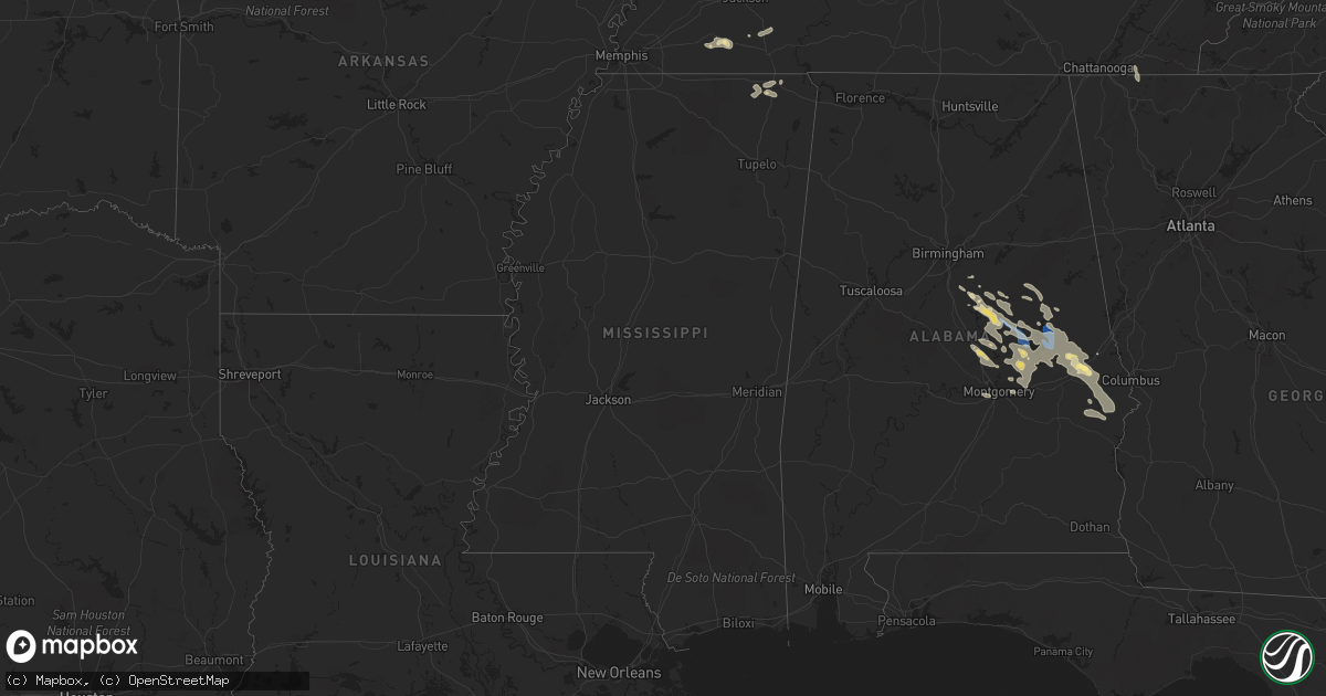 Hail map in Mississippi on August 11, 2023