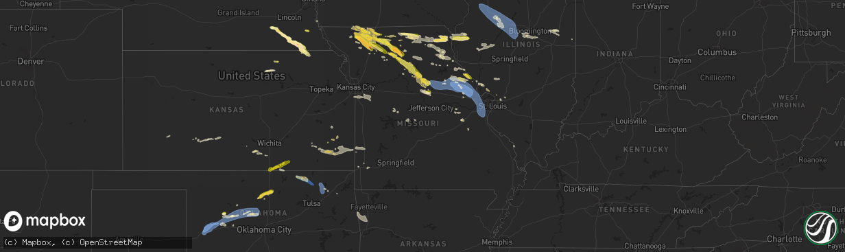 Hail map in Missouri on August 11, 2023