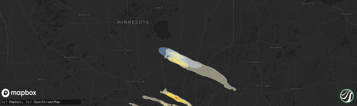 Hail map in Mora, MN on August 11, 2023
