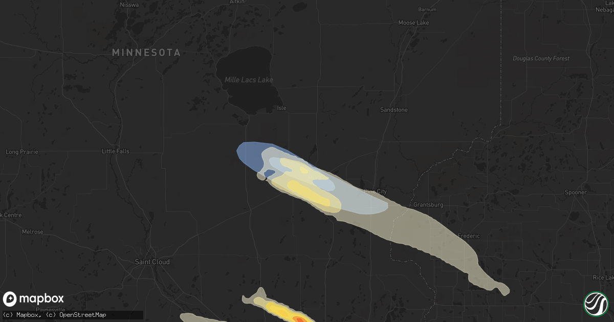 Hail map in Mora, MN on August 11, 2023