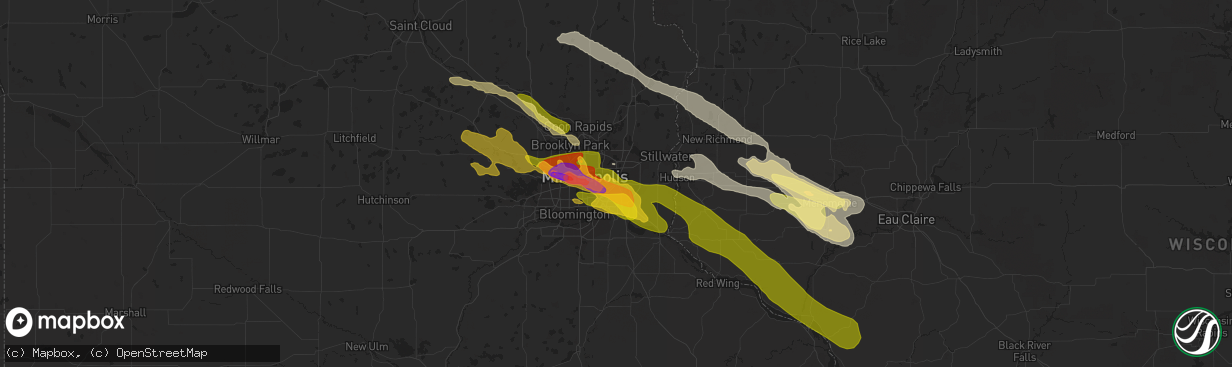 Hail map in Saint Paul, MN on August 11, 2023