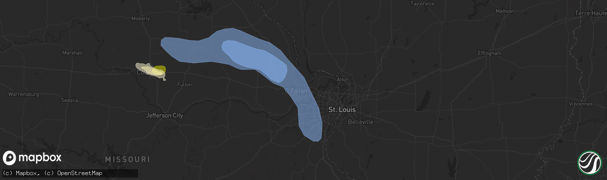 Hail map in Saint Peters, MO on August 11, 2023