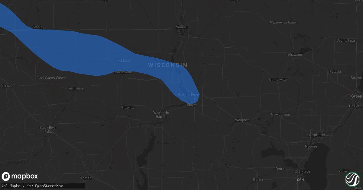 Hail map in Stevens Point, WI on August 11, 2023