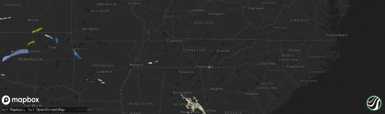 Hail map in Tennessee on August 11, 2023