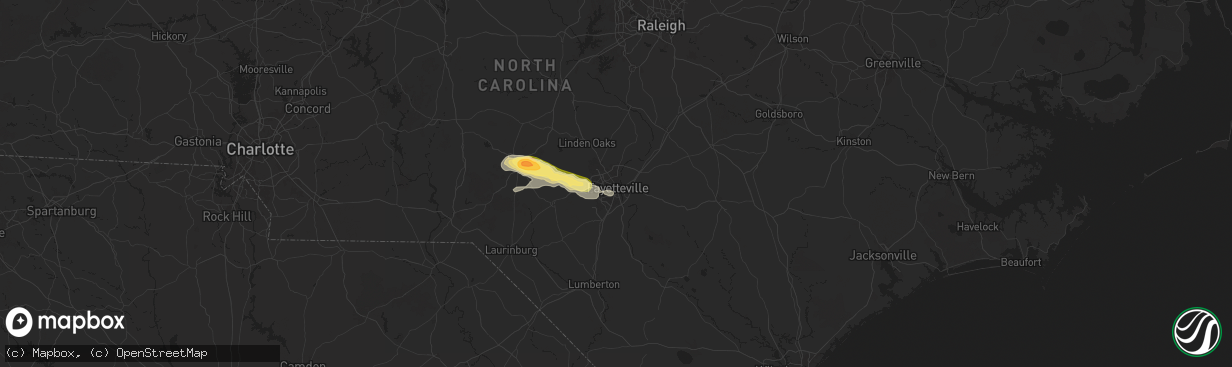 Hail map in Fayetteville, NC on August 11, 2024