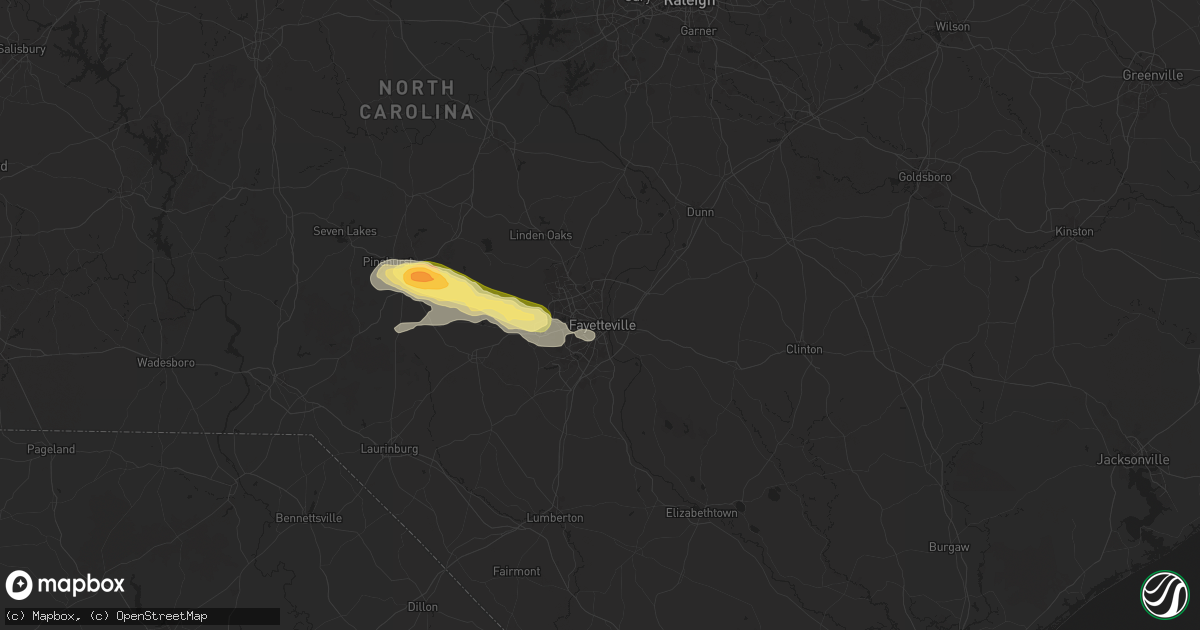 Hail map in Fayetteville, NC on August 11, 2024