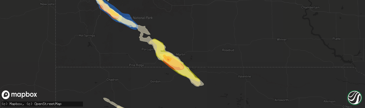 Hail map in Martin, SD on August 11, 2024