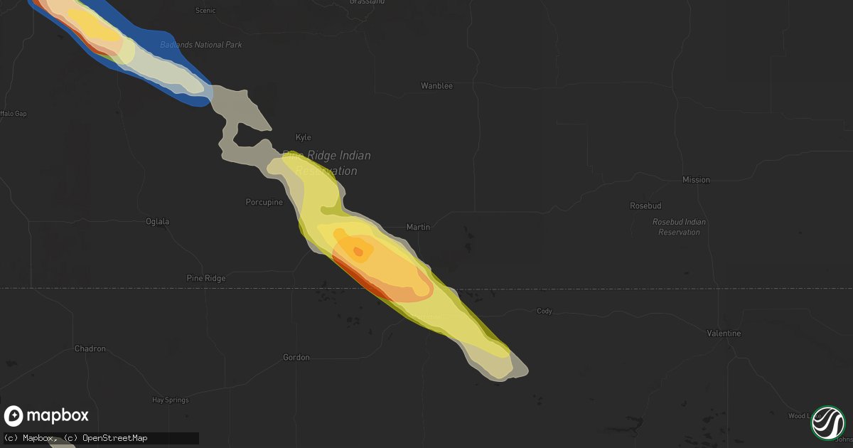 Hail map in Martin, SD on August 11, 2024