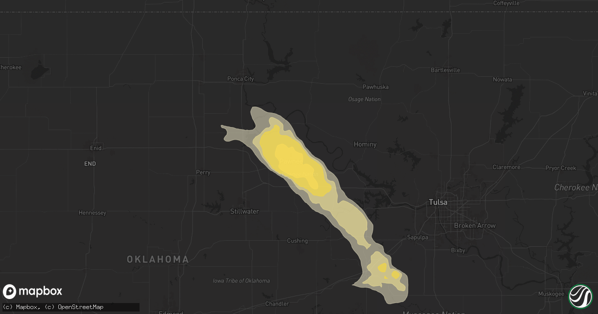 Hail map in Pawnee, OK on August 11, 2024