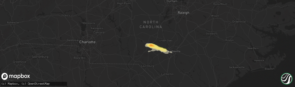 Hail map in Pinehurst, NC on August 11, 2024