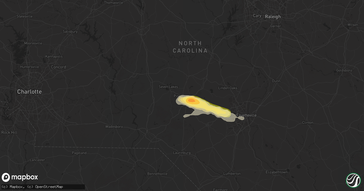 Hail map in Pinehurst, NC on August 11, 2024