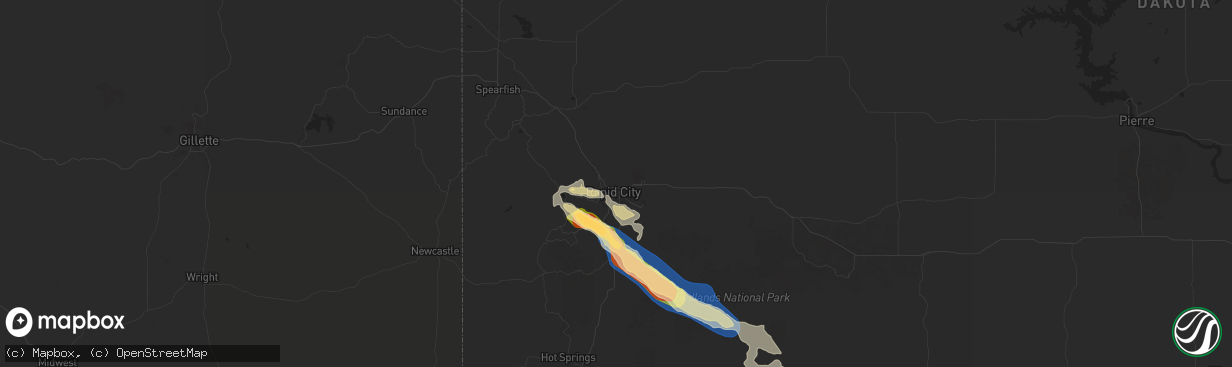 Hail map in Rapid City, SD on August 11, 2024