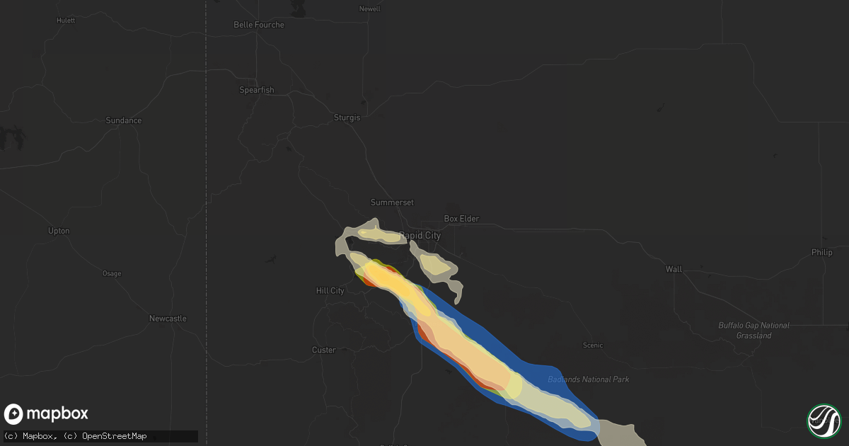 Hail map in Rapid City, SD on August 11, 2024