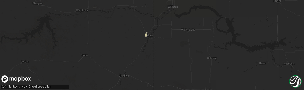 Hail map in Sidney, MT on August 11, 2024