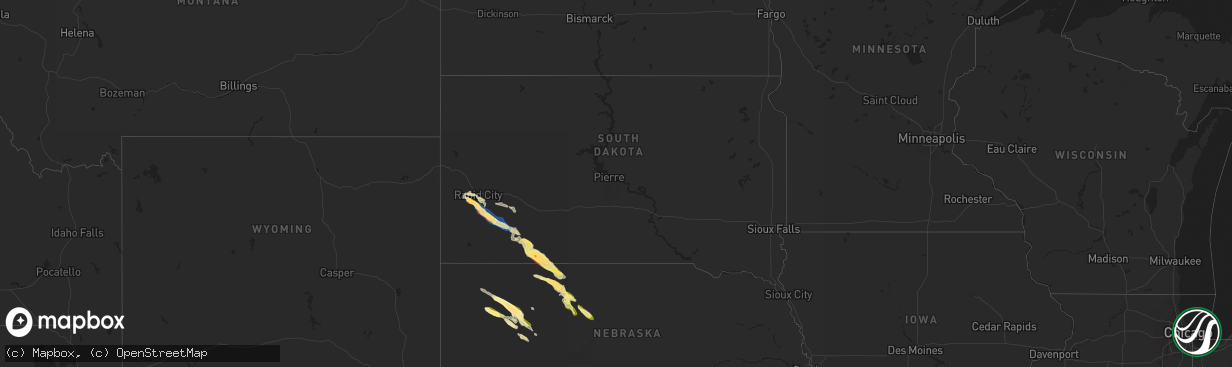 Hail map in South Dakota on August 11, 2024