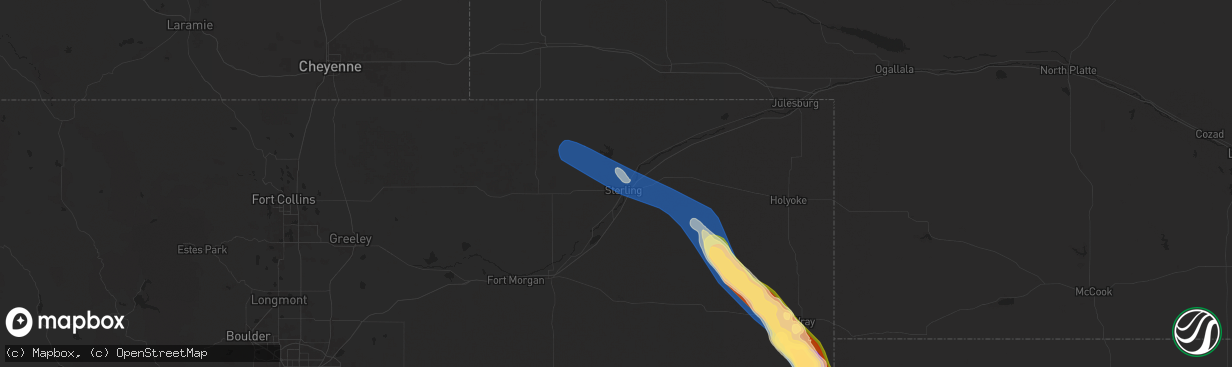 Hail map in Sterling, CO on August 11, 2024