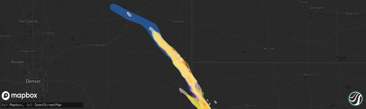 Hail map in Wray, CO on August 11, 2024