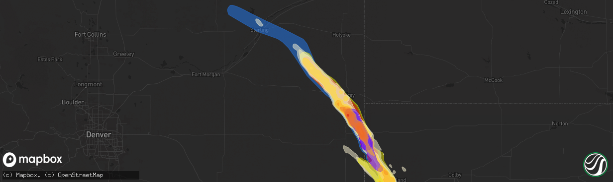 Hail map in Yuma, CO on August 11, 2024