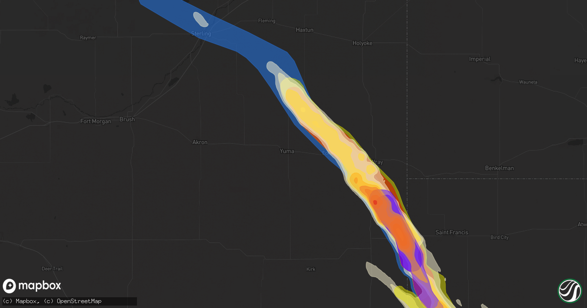 Hail map in Yuma, CO on August 11, 2024