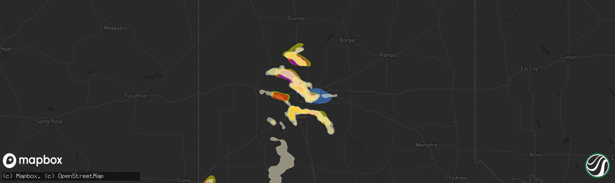 Hail map in Amarillo, TX on August 11, 2025