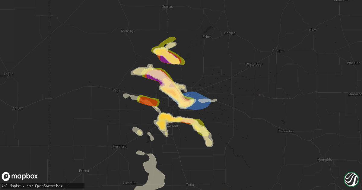 Hail map in Amarillo, TX on August 11, 2025