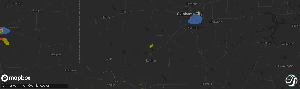 Hail map in Apache, OK on August 11, 2025