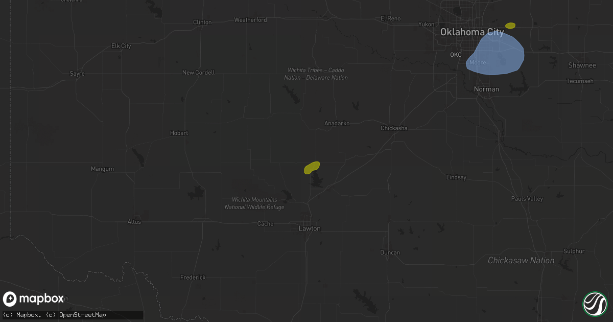 Hail map in Apache, OK on August 11, 2025