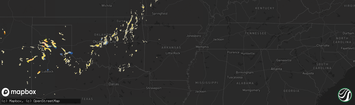 Hail map in Arkansas on August 11, 2025