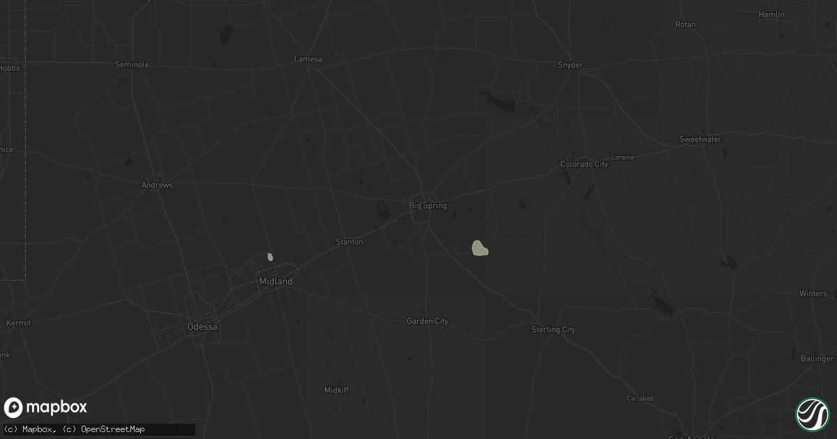 Hail map in Big Spring, TX on August 11, 2025