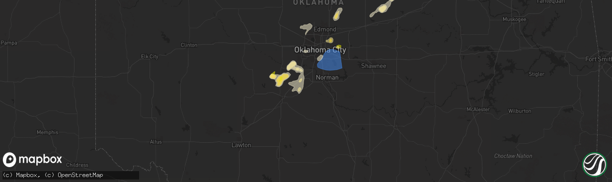 Hail map in Blanchard, OK on August 11, 2025