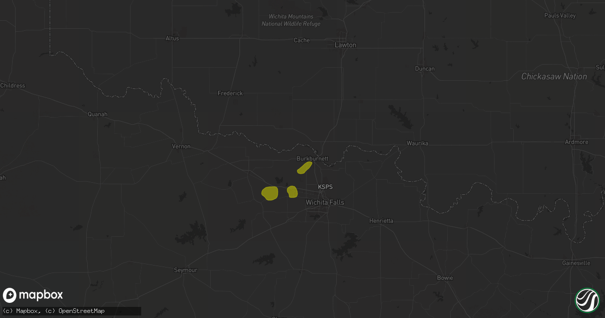 Hail map in Burkburnett, TX on August 11, 2025