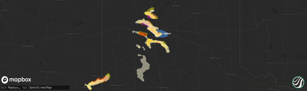 Hail map in Canyon, TX on August 11, 2025
