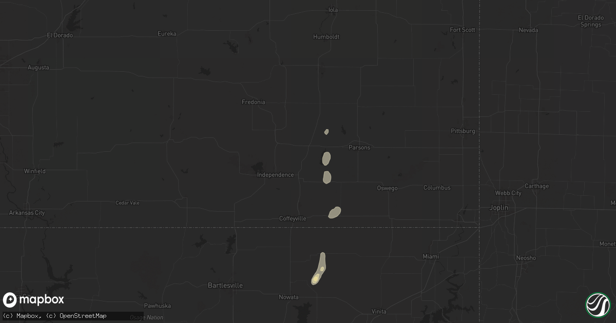 Hail map in Cherryvale, KS on August 11, 2025