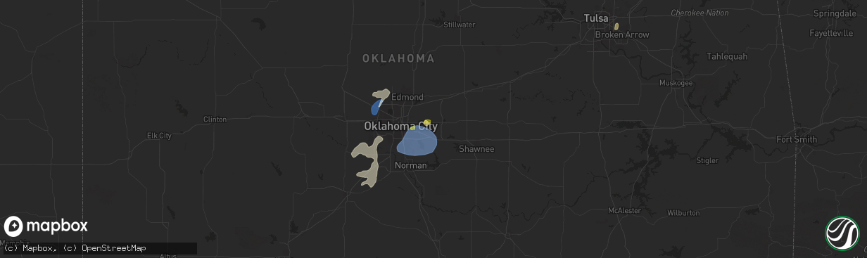 Hail map in Choctaw, OK on August 11, 2025
