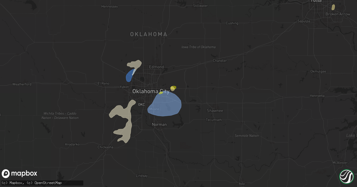 Hail map in Choctaw, OK on August 11, 2025