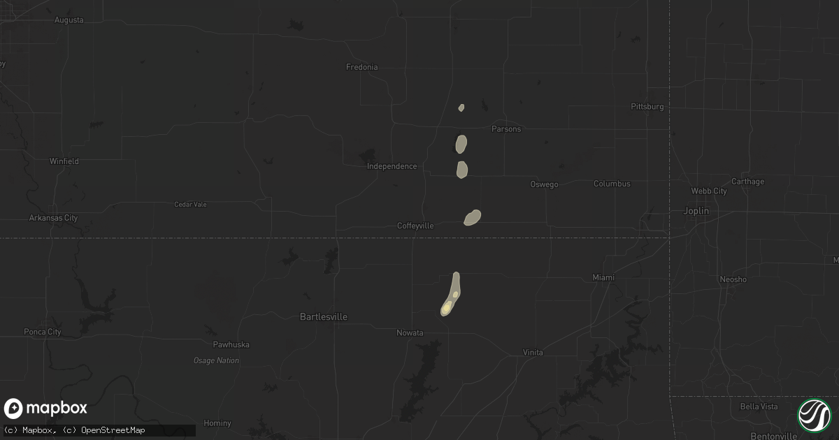 Hail map in Coffeyville, KS on August 11, 2025