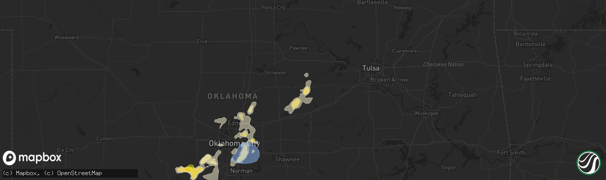Hail map in Cushing, OK on August 11, 2025